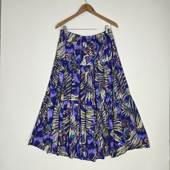 VTG Options Melrose Maxi Swing Skirt Sz L Purple Multi Elastic Waist Tropical - Picture 6 of 10